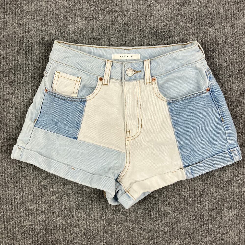 PacSun Mom Shorts Womens Size 24 Light Wash Patchwork Denim High Rise Cuffed